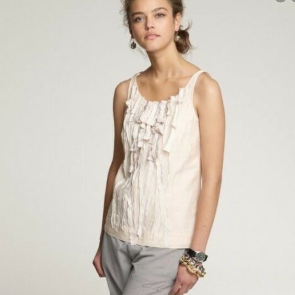J Crew Loulie Ivory Cotton Silk Blend Ruffle Top